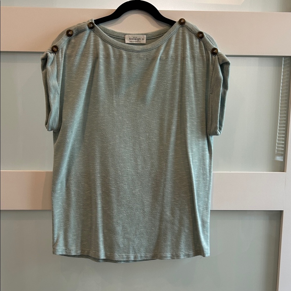 Kaileigh Light Blue Button-Shoulder Tee